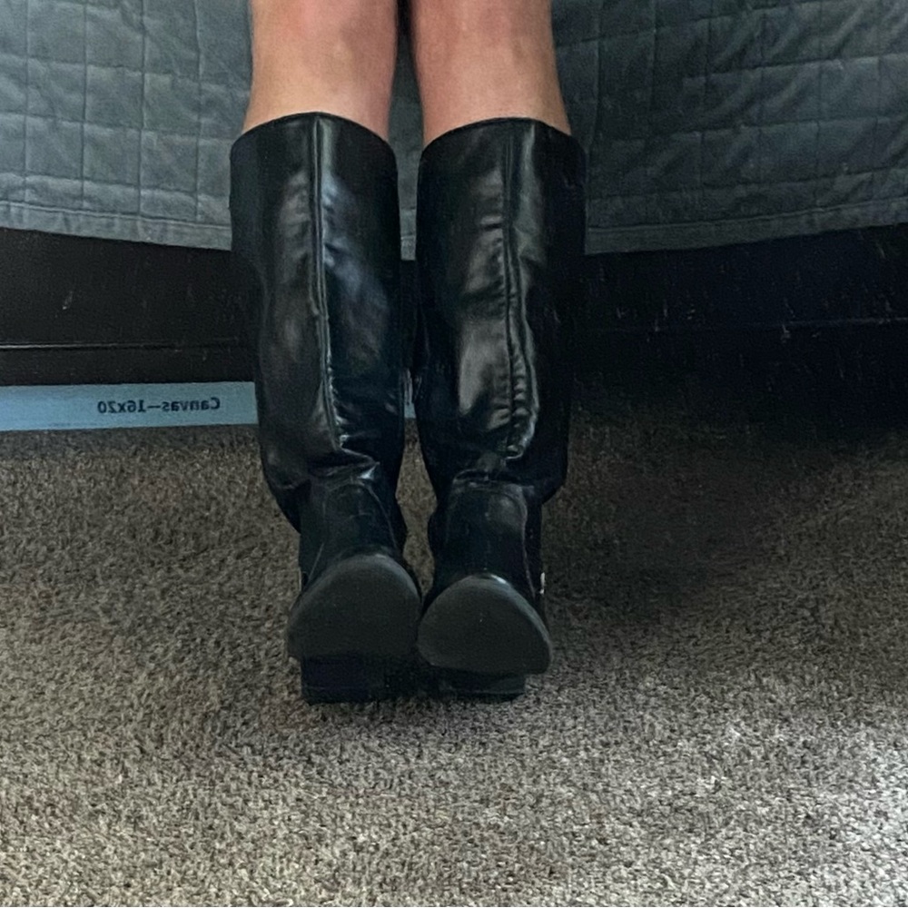 Black faux Leather Knee-High Boots - Picture 4 of 12